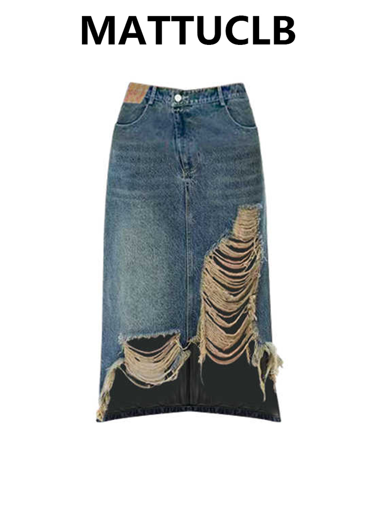 Street Fashion Denim - Rok Midi Wanita 2000-an Rok Denim