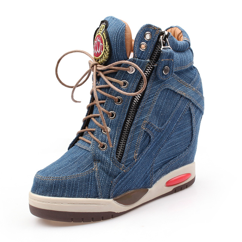 Street Fashion Denim - Sepatu Boot Denim Penambah Tinggi 9cm