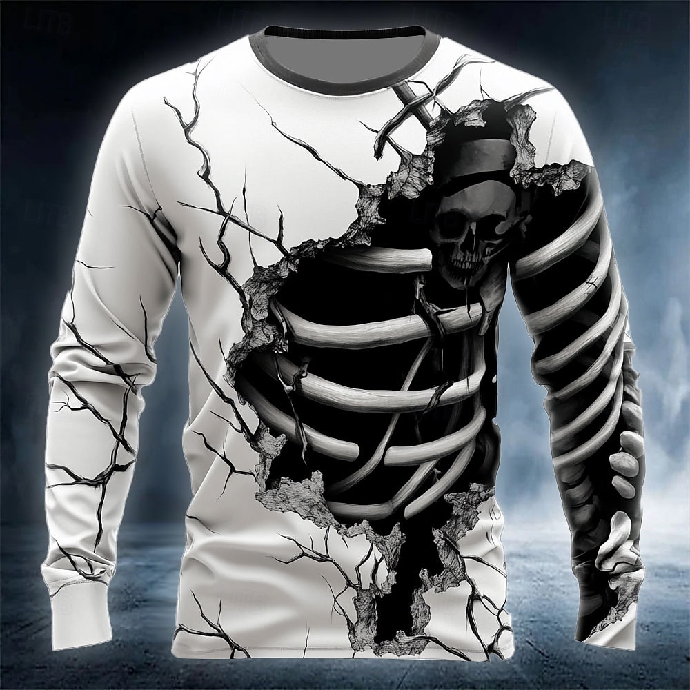 Street Fashion Tshirt - Kaos Pria Cetak Tengkorak 3D Lucu,