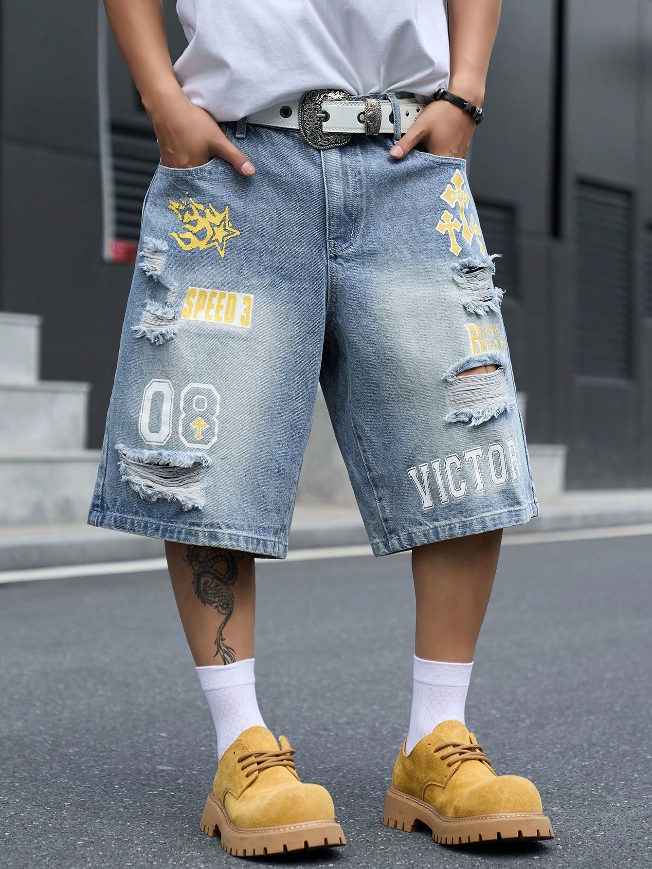 Street Fashion Dance - Celana Pendek Denim Pria Model Longgar,