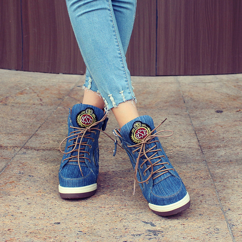Sepatu Boot Denim Penambah Tin - Street Fashion Denim ulasan dan harga