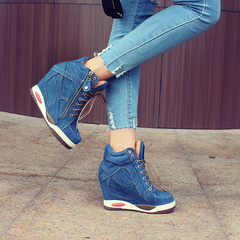 Sepatu Boot Denim Penambah Tin - Street Fashion Denim ulasan dan harga