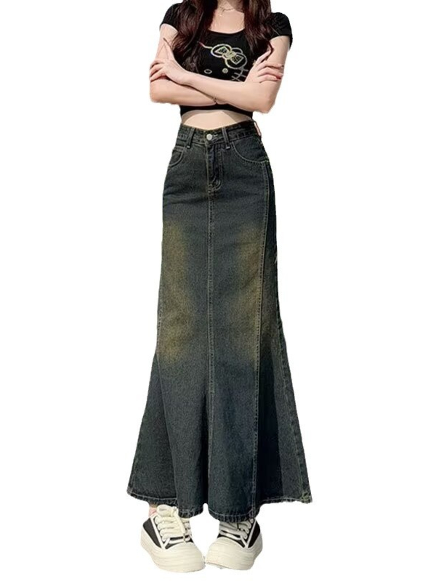 Rok Maxi Denim Vintage Wanita  - Street Fashion Denim ulasan dan harga