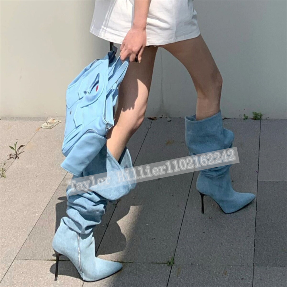 Sepatu Slouch Berlipat Denim B - Street Fashion Denim ulasan dan harga